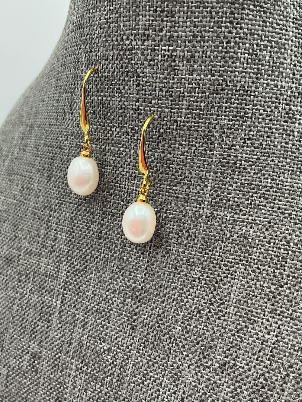 Gold Plated White Freshwater Pearl Earrings